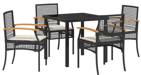 vidaXL Garten Essgruppe 5 pcs Schwarz Poly-Rattan, Garten Essgruppe, Moderne Möbel für draußen, wetterfestes Rattan für die Terrasse