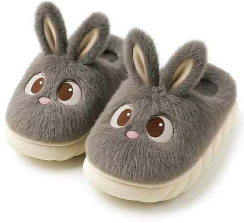 corimori Plüsch Häschen Hausschuhe, Pantoffel als süßer Hase, Hasen Slipper in Gr. 33-39