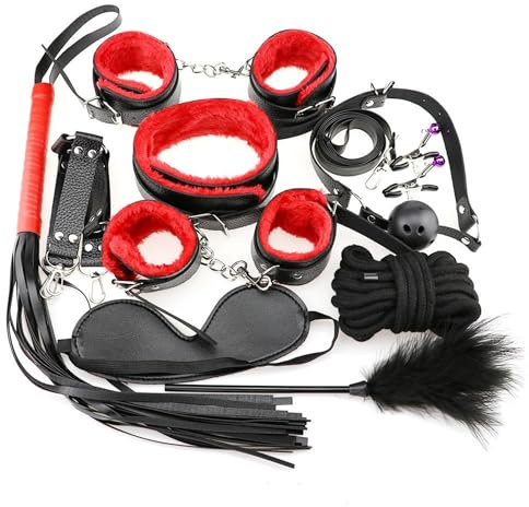 BDSM Sex Adults Bondaged Queen Sexy Straps with Handcuffs Bondage Restraints for Women Kit Neck to Wrist Adult Toy Kinky Play Set Sweater 10Pack-UKhlT4 (Red)