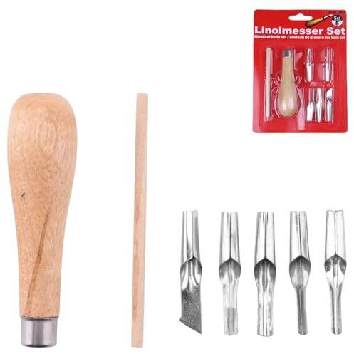 1 Set Lino Cutting Tools Professional Stamp Carving Tools with 5 Blade for DIY Art Craft Carpentry Beginners Amateur