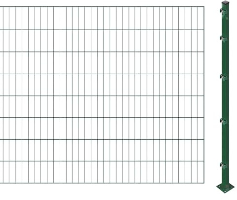 Einstabmattenzaun inkl. Pfosten zum Aufschrauben (Höhe: 160 cm, Länge: 2 m) | Einstabmatten in Grün | UV- und witterungsbeständig