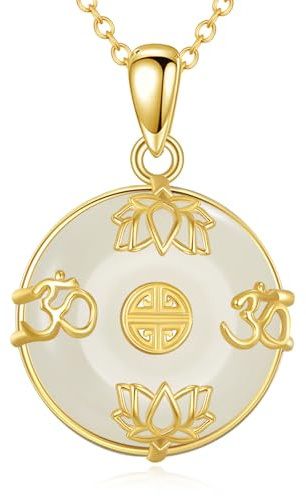 CUPENDA Jade Lotus Kette Halskette 925 Sterlingsilber Lotusblüte Om Anhänger Halskette 14 Karat Vergoldet Jadeschmuck für Frauen Damen