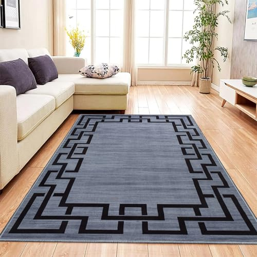Aspire Homeware Rugs for Living room Bedroom Entryway Doormat 60x110 cm – Easy to Clean Soft Bedside Rug – Crawling kids Playmat Anti-Slip Backing Short Pile Grey Rugs (Nico)