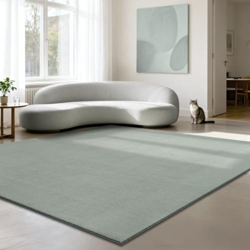 the carpet Relax Moderner Flauschiger Kurzflor Teppich, Anti-Rutsch Unterseite, Waschbar bis 30 Grad, Super Soft, Felloptik, Grün, 240 x 240 cm Quadratisch