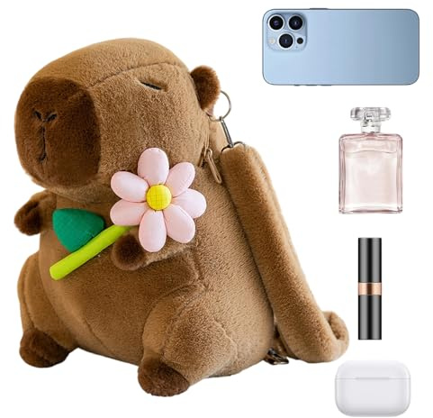 Capibara-Tasche, Schulrucksack mit großem Fassungsvermögen, weicher Plüsch-Rucksack für Plüschtiere, für und Mädchen, Geburtstag, Reisen, Tagesausflug, Schule, Camping, Picknick, Rosa