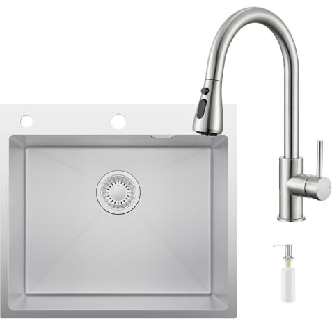 Küchenarmatur Set 54x49 cm, Edelstahl Küchenspüle für Unterschrank ab 60 cm | Edelstahl, EVA-Schalldämmung, Geruchsverschluss für Abflussrohre, Ausschnittsmaß 51 x 46 cm