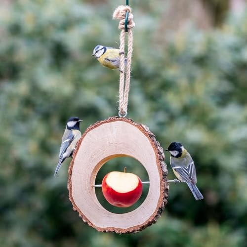 CJ Wildlife Vogelhaus zum Aufhängen – Vogelfutterhaus aus Birke FSC® 100% – Apfel-Futterhaus Columbus – Futterhaus für Vögel – Braun, natürliche Rinde