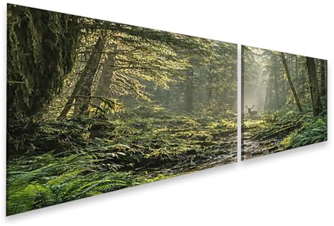 islandburner Bild auf Leinwand Majestätischer Hirsch im nebeligen Wald - Wandbild für Naturfreunde - 2-teilig