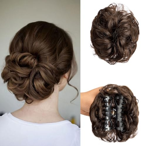 Haarteil für Hochsteckfrisuren, elastisches Haarband, gelockt, Dutt, Haargummi für Damen, Mittelbraun 4