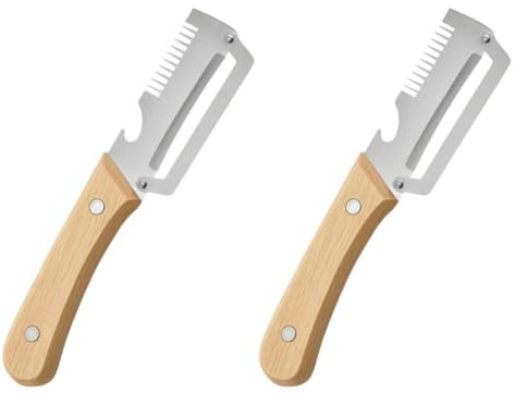 Gemüseschäler | 2 Stück Zero Snag Holzschäler | 3-in-1 Multifunktion und Gemüseschäler aus Edelstahl für Küche mit Flaschenöffner und Frühlingszwiebelschneider für Kartoffeln, Knoblauch, Kürbis