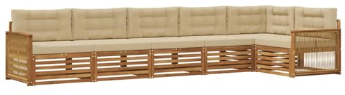 vidaXL Outdoor-Sofagarnitur mit Kissen 6 pcs Natur und Beige, Patio-Sofa, langlebige Gartensitzmöbel, modernes Lounge-Set für Komfort im Freien