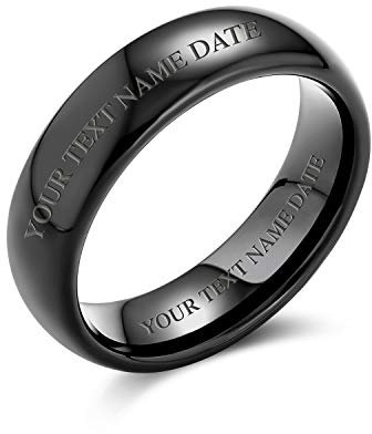Bling Jewelry Personalisierte Einfache Kuppel Schwarz Paare Titan Ehering Ring Für Männer Für Frauen Kompfort Fit 6Mm Brauch Graviert