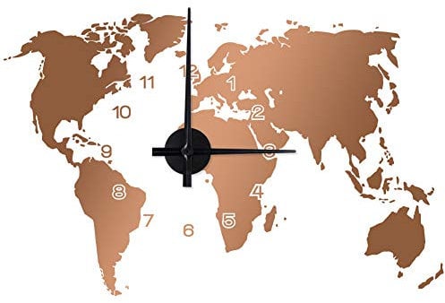 WANDKINGS Weltkarte Wanduhr Wandtattoo (Farbe: Uhr=Schwarz, Aufkleber=Kupfer)
