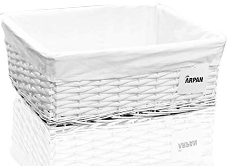 ARPAN Large White Wicker Gift Hamper Storage Basket With White Cloth Lining