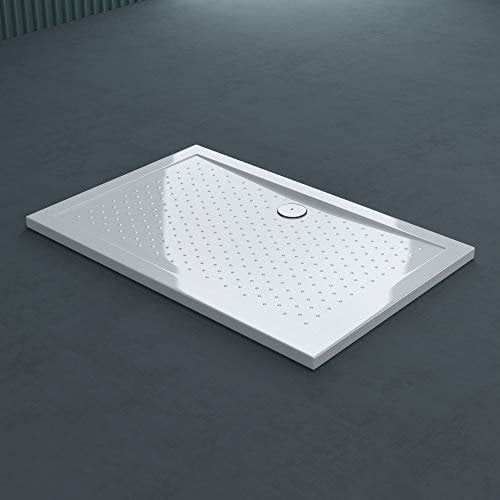 doporro Plato de Ducha Rectangular Antideslizante 75x120x4 cm – Acrílico Blanco con Válvula de Desagüe AL02, Conexiones DIN, Instalación a Ras de Suelo – Lucia02