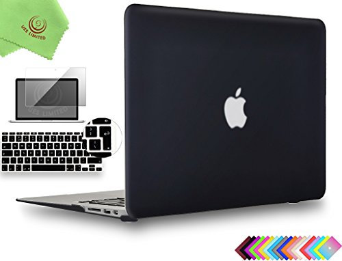 UESWILL 3in1 Smooth Touch Matte Hard Shell Case Cover Compatible with MacBook Air 11 inch (Model: A1370/A1465) + EU/UK Version Keyboard Cover and Screen Protector, Black