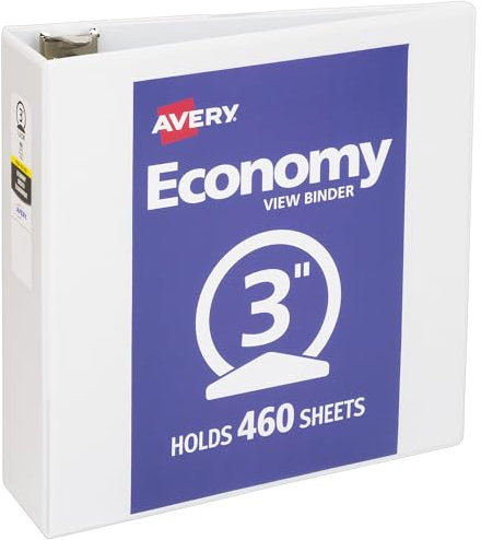 Avery Economy View 3-Ringbuch, 7,6 cm runde Ringe, 1 weißer Ordner (05741)
