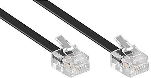 ecabo 3m Modularkabel Telefonkabel – 2x RJ11 Stecker – Anschlusskabel – Westernstecker – 4adrig / 6P4C / 1:1 – Flachkabel – schwarz – für Telefon ISDN AB FAX Modem