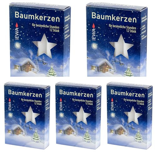 Ewa-Jeka Baumkerzen 60 Stück weiss 15x125 mm (5 Pack a 12 Stück) - MEGAPACK