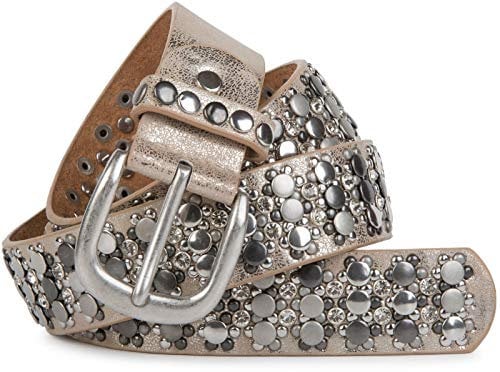 styleBREAKER edler Nietengürtel im Vintage Design, Nieten und Strass, kürzbar, Damen 03010052, Farbe:Antik-Beige, Größe:90cm