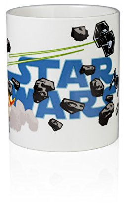 Star Wars Millennium Falcon/Tie Fighter y X-Wing cerámica Impreso Taza de Desayuno, 11 oz, Color Blanco