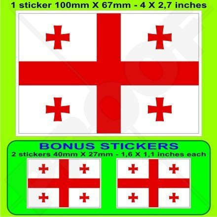 GEORGIA Georgische Flagge 100mm Auto & Motorrad Aufkleber, Vinyl Sticker x1+2 BONUS