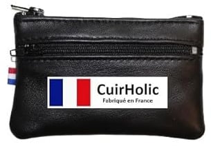 CuirHolic Porte-Monnaie Plat/Mini Pochette/Porte-Cartes/Mini Pouch - Noir - Cuir Agneau Véritable - Doux et Soyeux - Homme et Femme - Fabriqué en France - Taille S