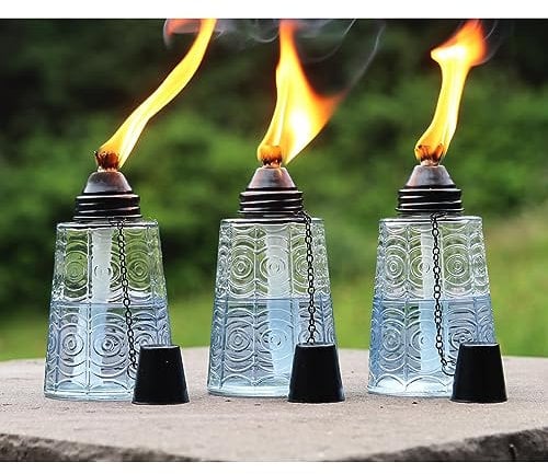 Seraphic Antorchas de mesa de citronela para patio al aire libre, antorcha de cristal decorativa de 16 onzas, velas de citronela para terraza exterior, jardín, fiestas, juego de 3, transparente