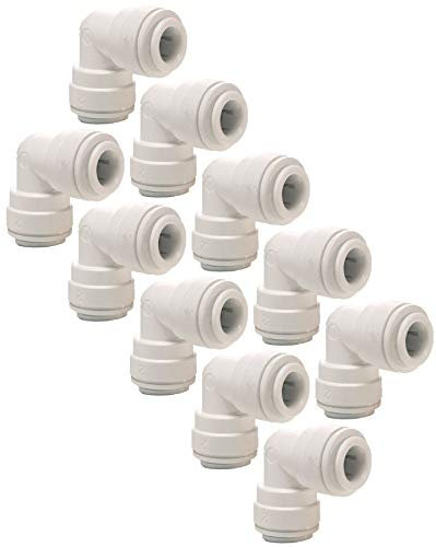 AquaHouse 1/4 Zoll x 1/4 Zoll Union Winkelverbinder für 6,35 mm Wasserleitungen, Kühlschrank-Gefrierschrank-Wasserfilter, Sanitär- und Umkehrosmose, 10 Stück