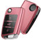OATSBASF Autoschlüssel Hülle VW, VW Golf 7 Schlüsselhülle, Schlüsselbox Cover für VW Polo, Skoda, Tiguan, MK7 3-Tasten (Roségold-Streifen)