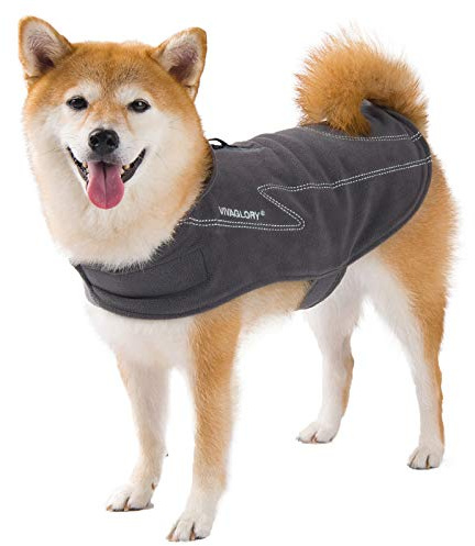 VIVAGLORY Cozywrap Wintermantel Hund, Hundejacke mit Geschirr Öffnung, Fleecejacke Hund Hundejacke, Reflektierend & Verstellbar Fleece Softshell, XL, Grau