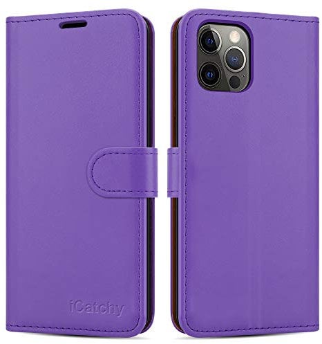 iCatchy for iPhone 12 Case/iPhone 12 Pro case Leather Wallet Book Flip Folio Stand View Case Compatible with iPhone 12 / iPhone 12 Pro (6.1'') Phone Cover (Purple)