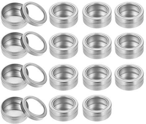 Beaupretty 15 Stück Aluminium Blechdosen Runde Lippenbalsam Blechbehälter mit Klarem Fenster 25 Ml Mini Metall Schraubverschluss Gewürzbehälter Topf für Süßigkeiten Kerzen Cremes
