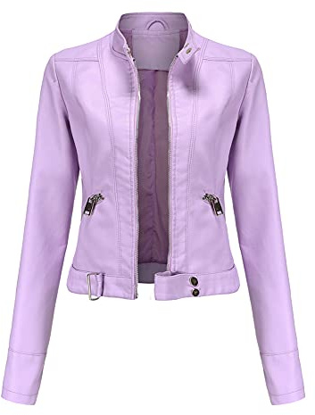 YYNUDA Giacca da donna elegante in ecopelle con zip su moto corta PU Moto Biker Outwear aderente cappotto sottile