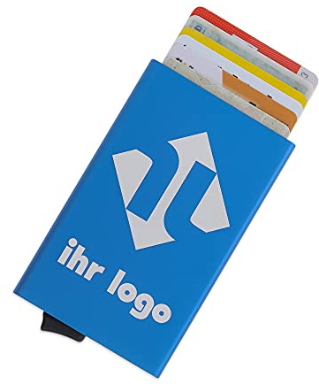 STEMPEL-FABRIK RFID Kartenhalter Blau mit personalisierter Gravur - Kreditkartenetui aus Aluminium - Geldbörse - Geldbeutel - Geschenk für Herren - Herrengeldbörse - Portemonnaie - Kartenetui