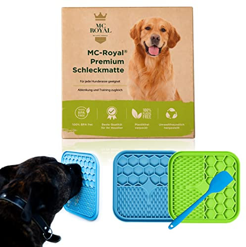 MC-Royal® Premium Schleckmatte für Hunde - 100% BPA-frei - 2er Pack Leckmatte für Hunde mit Silikon Spatel - Slow Feeder für eine bessere Verdauung - Hunde Leckmatte zur Ablenkung