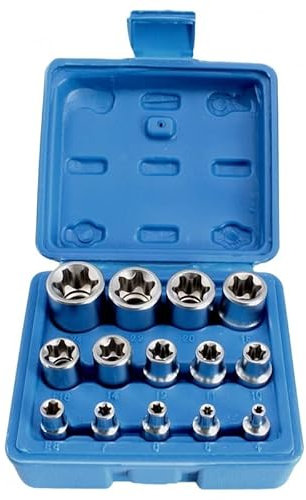 Juego vasos Torx hembra 14 piezas E4 a E24 para llave carraca 1/4,3/8,1/2