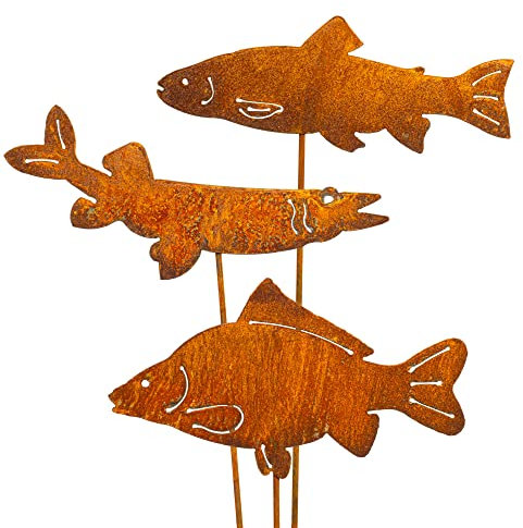 Blümelhuber Fische Rost Deko für den Garten - Metall Edelrost Gartenstecker Fisch Figur auch für den Balkon oder die Haustüre