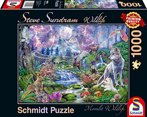 Schmidt Spiele 59963 Wildlife, Wildtiere im Mondschein, 1000 Teile Puzzle