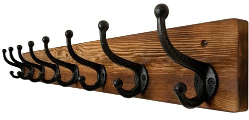 WEBI Rustic Coat Rack Wall Mount Long 8 Cast Iron Coat Hooks Wall Mounted,Heavy Duty Wall Coat Hanger Hooks for Hanging Coats,Clothes,Brown