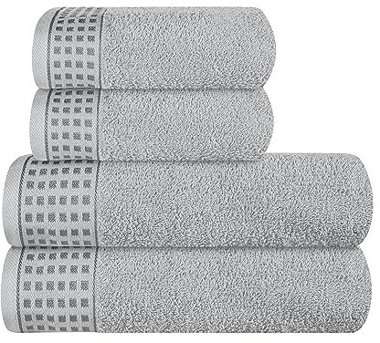 GLAMBURG Ultra Soft 4er-Pack Handtuch-Set, Baumwolle, enthält 2 übergroße Badetücher 70 x 140 cm, 2 Handtücher 50 x 90 cm, für den täglichen Gebrauch, kompakt und leicht — hellgrau