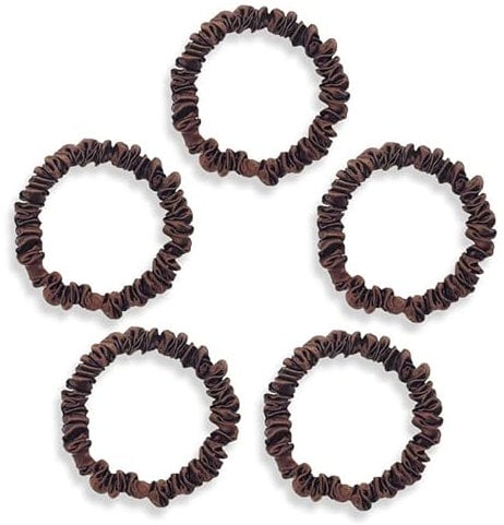 Townssilk Skinnie-Haargummis aus Seide, 100 % reine 22 Momme, Maulbeerseide, Haarbänder für Damen, luxuriös, elastisch, Braun, 5 Stück