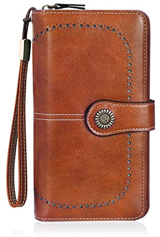 HUA ANGEL Femme Longue Clutches Portefeuille Grande Capacité Portefeuille de Téléphone Cuir PU Sac de Poignet Porte-Monnaie à Glissière avec Plusieurs Emplacements pour Cartes de Crédit