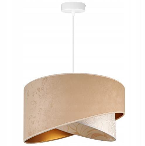 Light-Home Milan Lampenschirm Hängelampe Hängeleuchte - Deckenlampe Industrial für Wohnzimmer Schlafzimmer Esszimmer - Pendelleuchte aus Metall mit Lampenschirm Velours - Beige Monserta II - Weiß