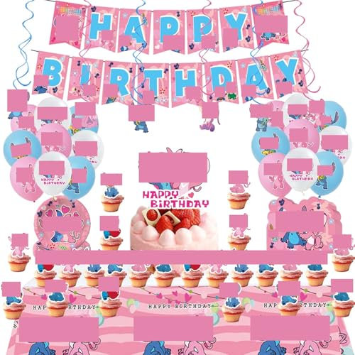 Geburtstagsdeko für Kinder, 71 PCS Party Supplies Dekoration, Geburtstag Party Set mit Luftballons,Cake Topper,Banner,Tischdecke,Pappteller,Wirbel Deko,Einladungskarte