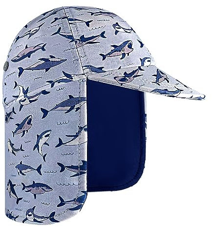 Gifts Treat Kids Legionärsmütze, UPF 50+ Sonnenschutz Badekappe Klappmütze im Hai für Kinder, schnelltrocknende Jungen-Sonnenmütze mit Nackenschutz für Strand und Meer, Hai, 2-4 Jahre