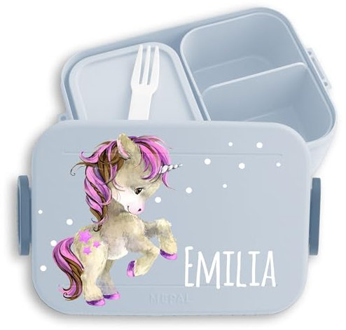 Kinder Bento Box Midi für Mepal Bentobox - Einhörner - Brotbox Einhorn Lunchbox Unicorn Vesperdose Fabelwesen I - 900 ml - Hellblau - brotdose jausenbox mädchen schule einhörnern süsses