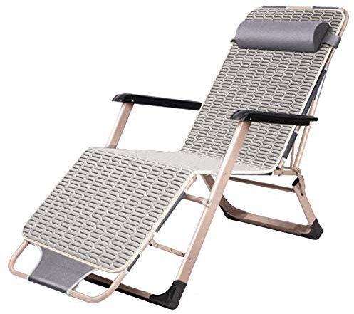 BUJOG Tragbarer Lounge-Sessel, robust, verstellbar, Liegestuhl, klappbare Sonnenliege für Terrasse, Pool, Garten, Strände, trägt 200 kg, mit Kissen (Farbe: Grau)