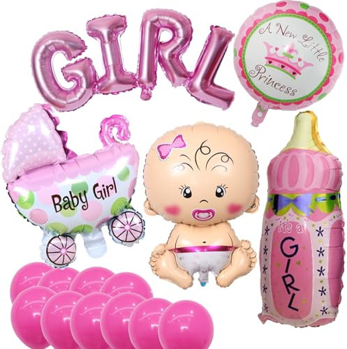 Babyparty Deko Mädchen,Baby Shower Deko Taufe Mädchen,Its A Girl Ballons Gender Reveal Party Welcome Home Baby Girl Dekoration,mit Ballon Banner Helium Folienballon (Rosa)