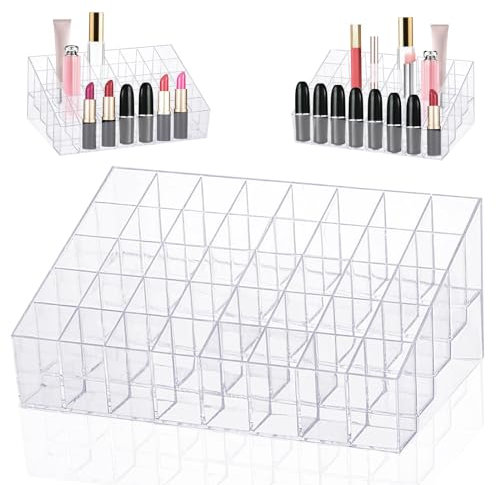 Bubuny Organizador de pintalabios con 40 compartimentos, organizador de pintalabios acrílico, soporte transparente para pintalabios, soporte para cosméticos, pintalabios, pinceles de maquillaje